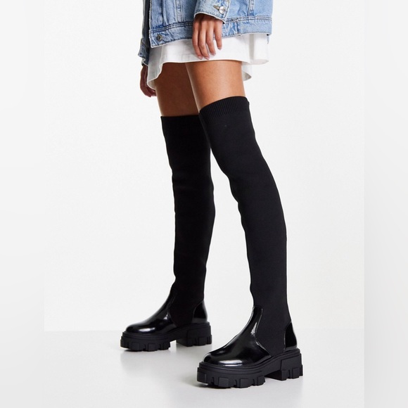 ASOS chunky over the knee boots in black - Picture 4 of 4